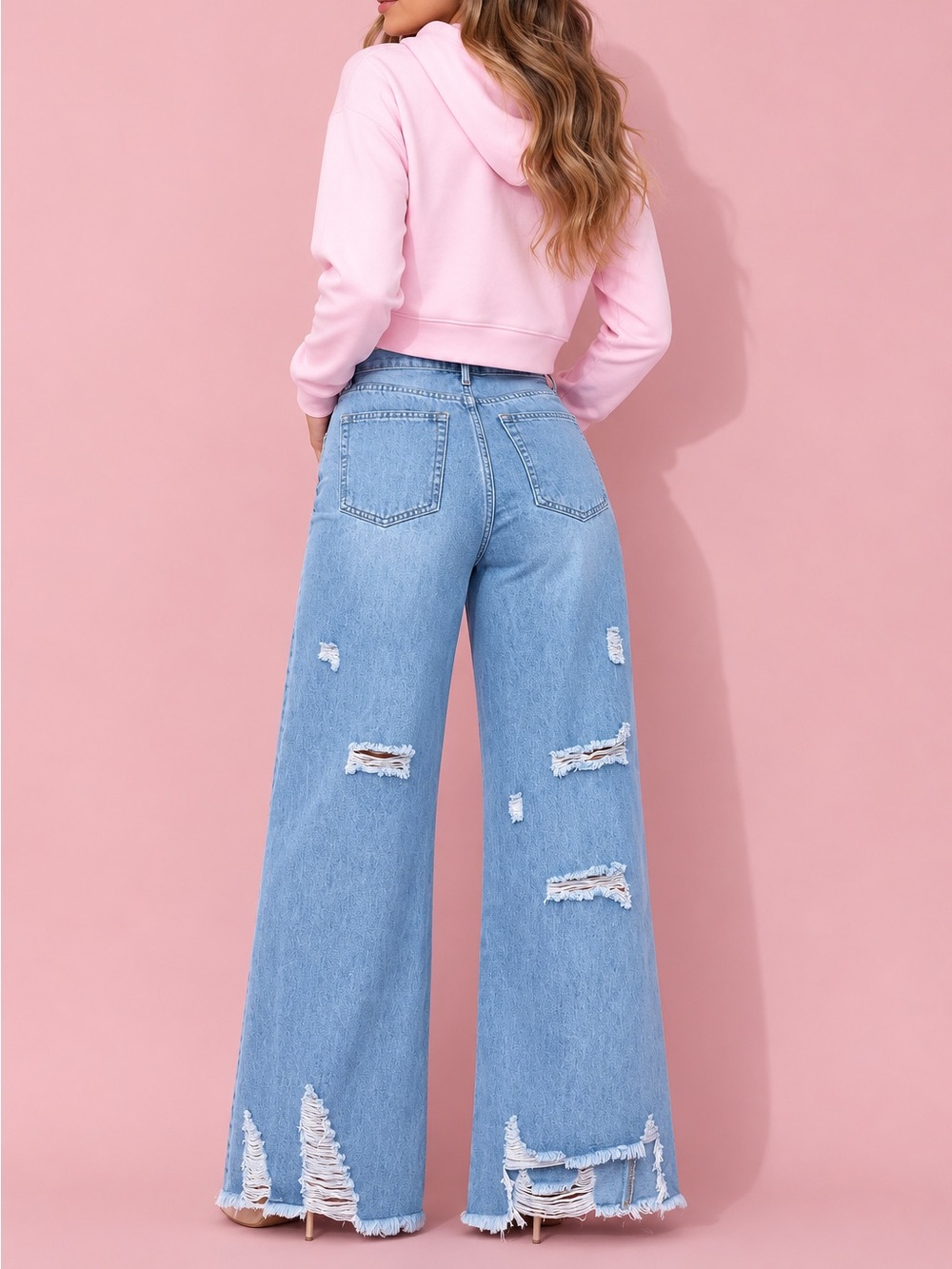 SO ME light blue high rise wide Leg Distressed ripped Jeans size small  NWT - Picture 4 of 5